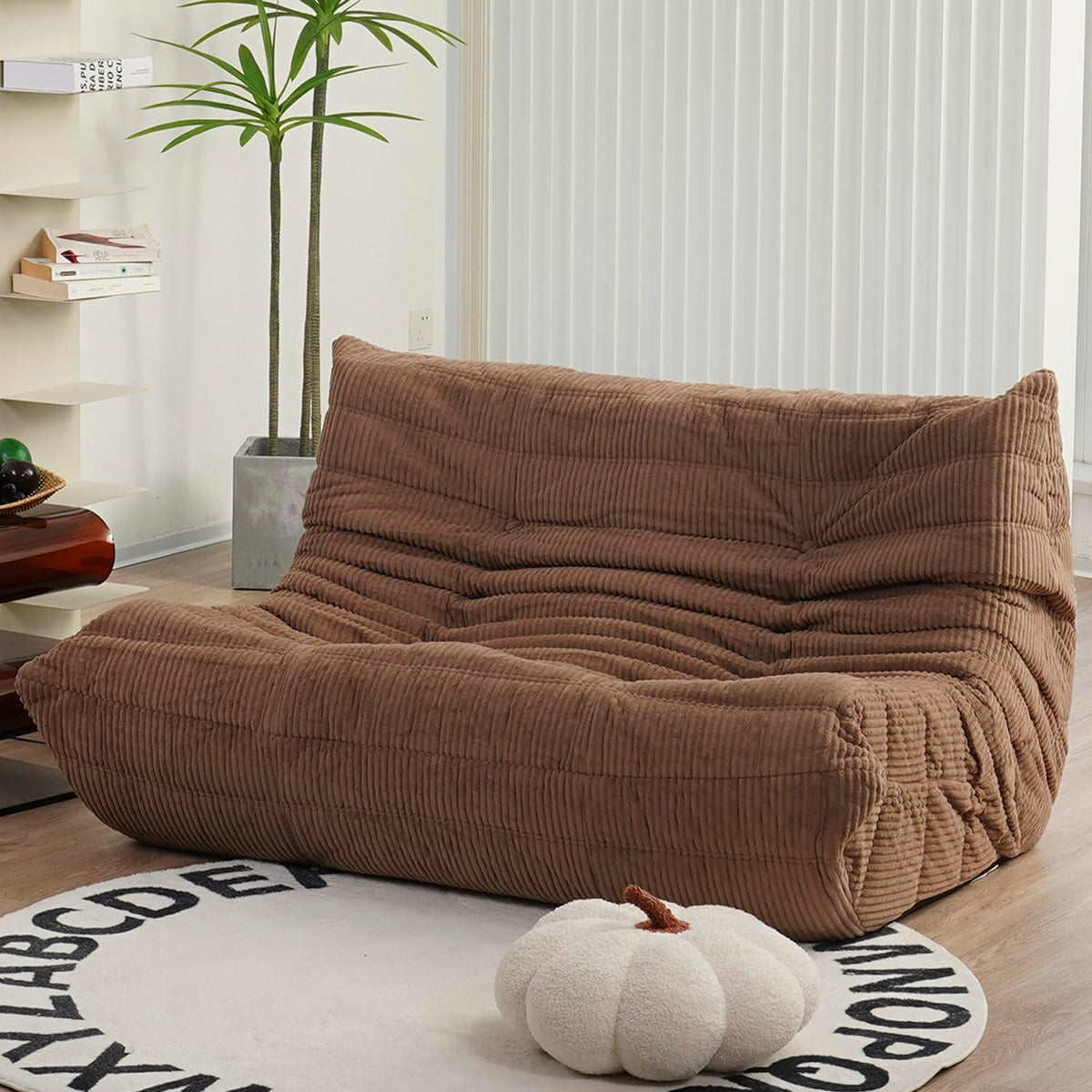 N&V Fireside Loveseat, Mid Century Armless Twin Size Floor Sofa, Soft Premium Corduroy Floor Lounge Chair, Foam Sofa Accent Chair for Living Room Bedroom and Office Frost Grey