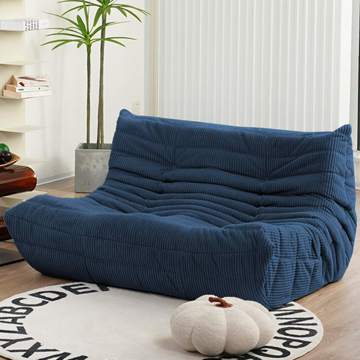 N&V Fireside Loveseat, Mid Century Armless Twin Size Floor Sofa, Soft Premium Corduroy Floor Lounge Chair, Foam Sofa Accent Chair for Living Room Bedroom and Office Frost Grey