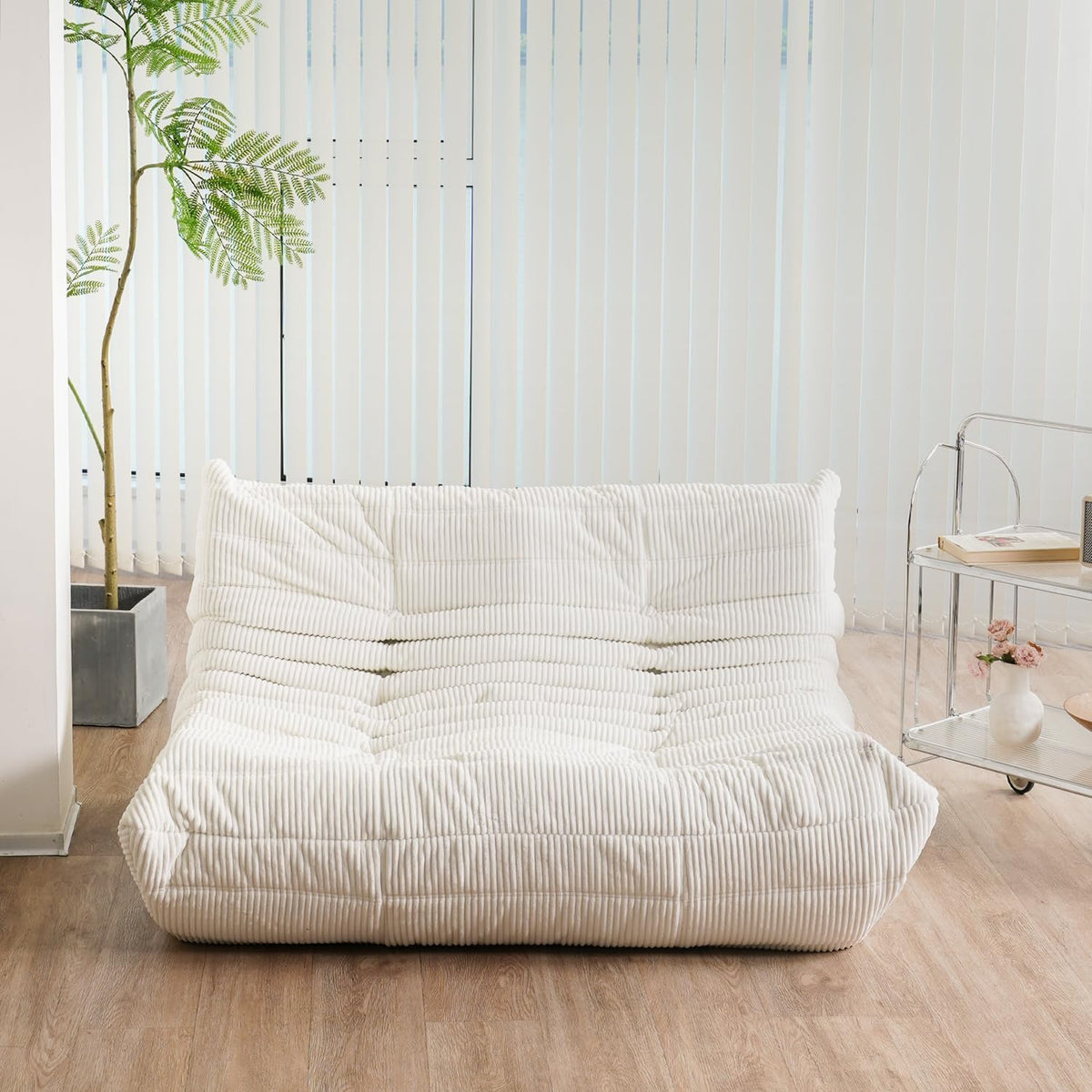 N&V Fireside Loveseat, Mid Century Armless Twin Size Floor Sofa, Soft Premium Corduroy Floor Lounge Chair, Foam Sofa Accent Chair for Living Room Bedroom and Office Frost Grey