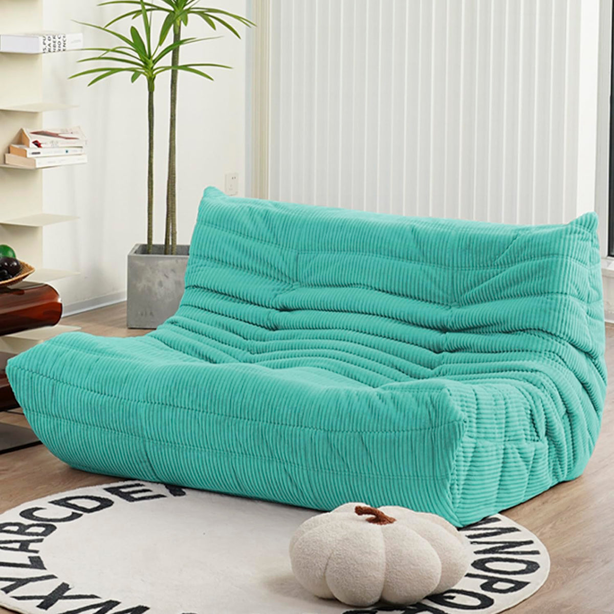 N&V Fireside Loveseat, Mid Century Armless Twin Size Floor Sofa, Soft Premium Corduroy Floor Lounge Chair, Foam Sofa Accent Chair for Living Room Bedroom and Office Frost Grey