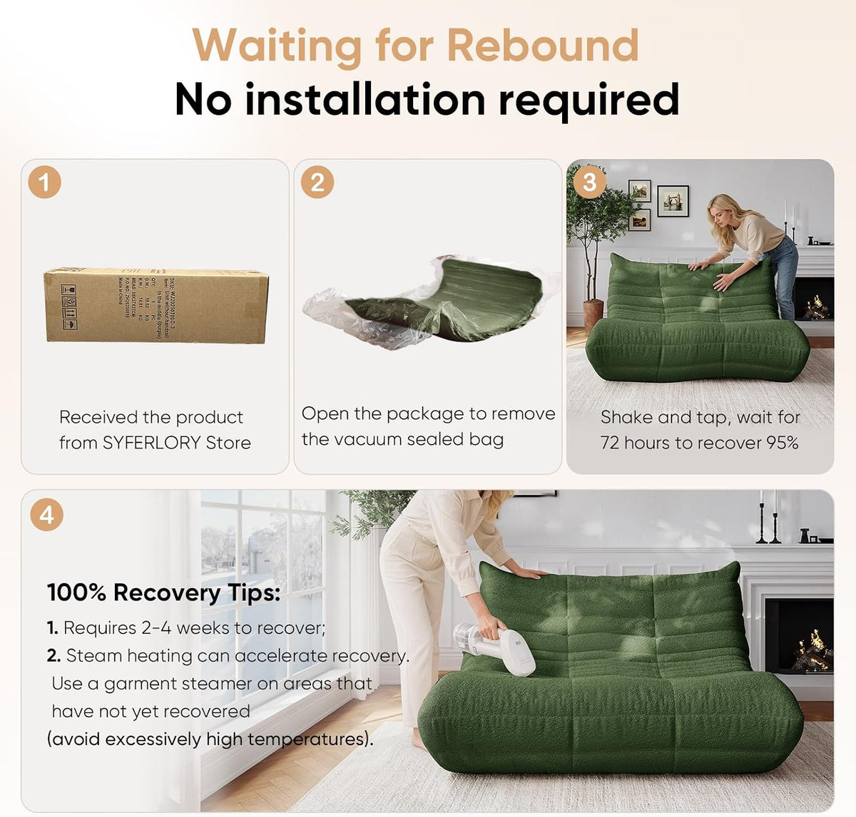 Bean Bag Chair, Fireside Chair, Large Bean Bag Chair for Adults, Bean Bag Chairs for Teens with High-Resilience Foam, Non-Slip Base Floor Lounge Sofa,Living Room (Green, Loveseat)