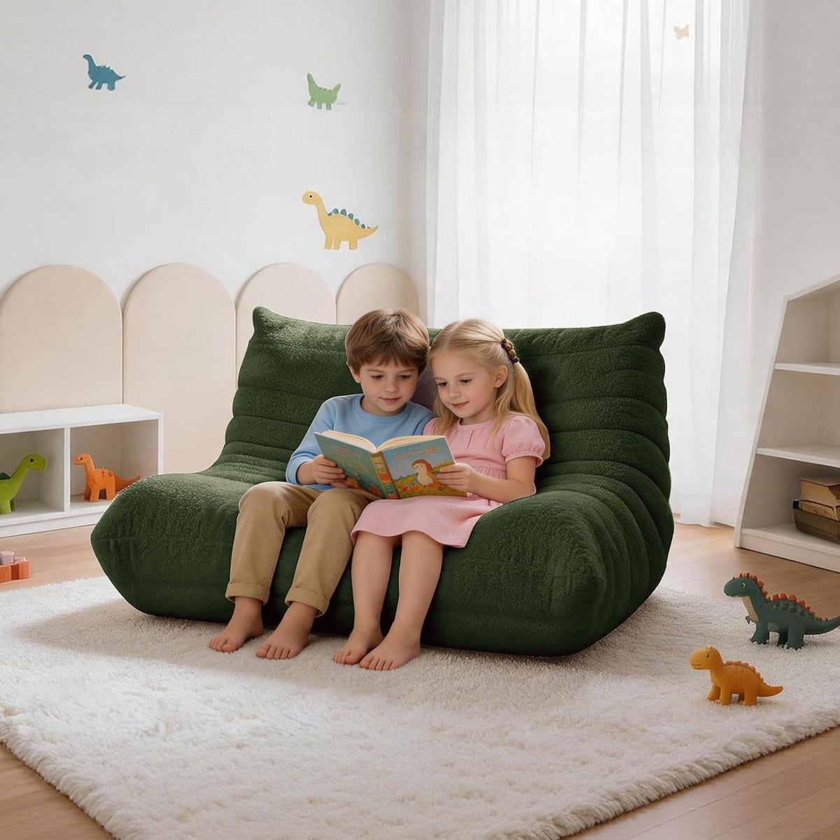 Bean Bag Chair, Fireside Chair, Large Bean Bag Chair for Adults, Bean Bag Chairs for Teens with High-Resilience Foam, Non-Slip Base Floor Lounge Sofa,Living Room (Green, Loveseat)