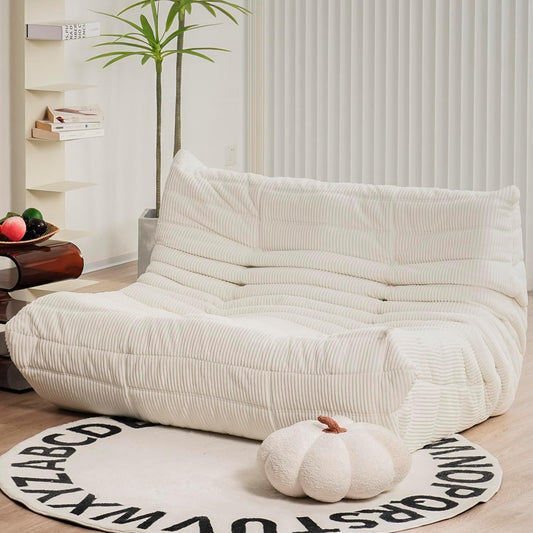N&V Fireside Loveseat, Mid Century Armless Twin Size Floor Sofa, Soft Premium Corduroy Floor Lounge Chair, Foam Sofa Accent Chair for Living Room Bedroom and Office Ivory