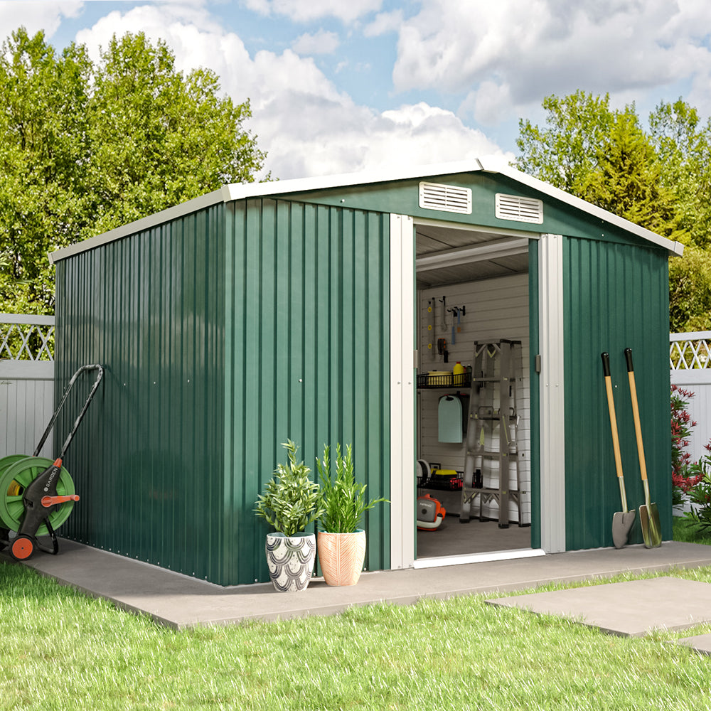 10x8ft Metal Garden Storage Shed With Gable Roof